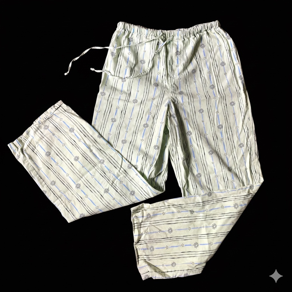 Cosmic Pastel Green Cotton Pajama Pants Stars Stripes